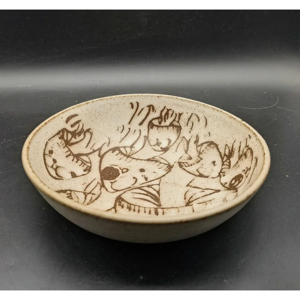 Anderson Design Pottery Mushroom Bowl Handcrafted Speckled Stoneware Marked 7.5